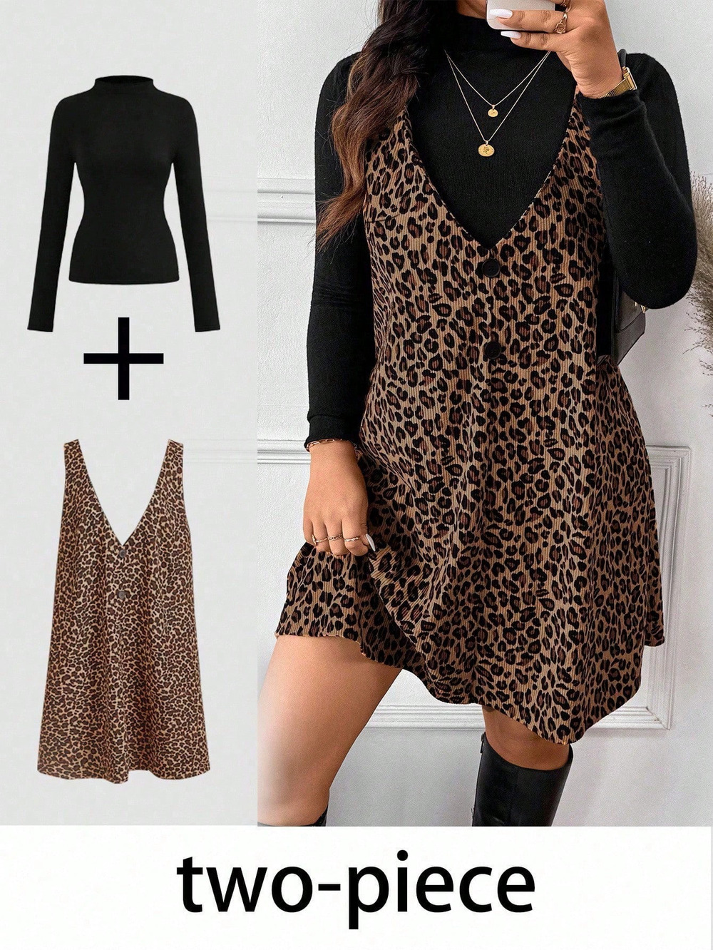 ZARA Leopard Print Sleeveless Midi Dress and Long Sleeve Top Set